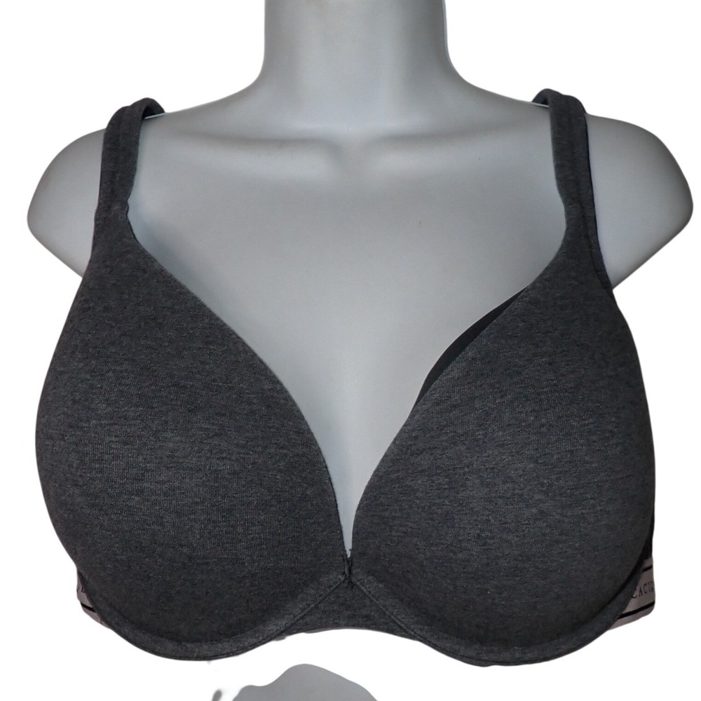 Cacique Women's Cotton Boost Plunge Bra Charcoal Gray 44DD underwire Lane Bryant